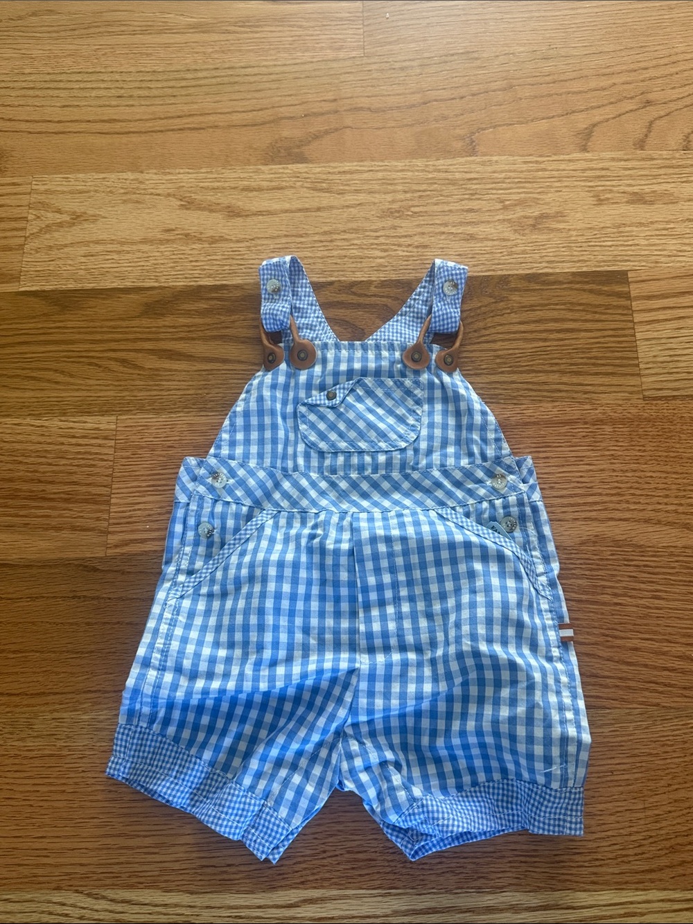 Mayoral Blue Gingham Short Overalls size 4-6m